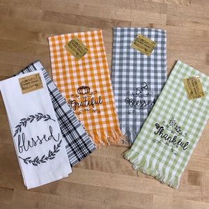 5 NWT Dish Towel Blessed Thankful Greatful Buffalo Check orange grey green black